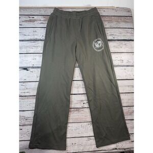 Joshua Mohamed Green Wide‎ Leg Sweatpants Pants Baggy Size M French Terry Logo